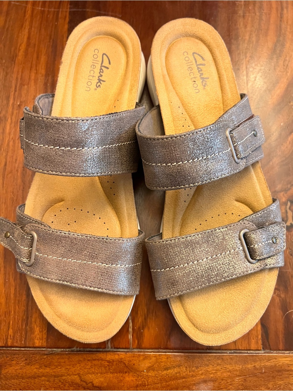Clarks Kids Metallic Silver Double-Strap Slide Sandals